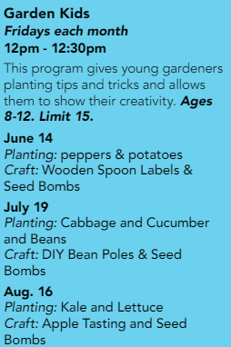 Garden Kids schedule of events in blue box